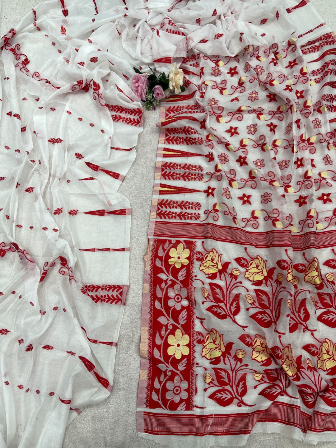 White Color Soft Linen Cotton Saree With Marker Salb Weaving Work
