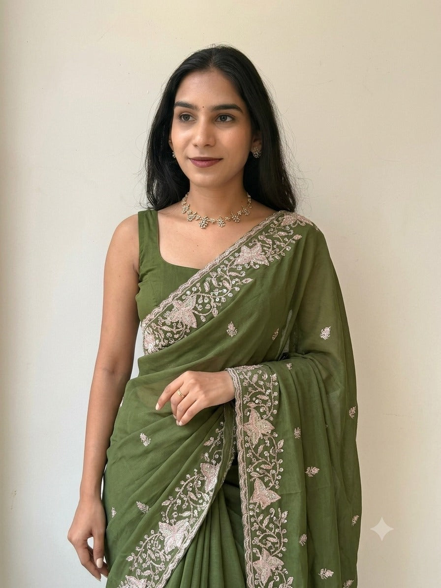 Star Georgette Silk Saree With Embroidery And Sequence Work