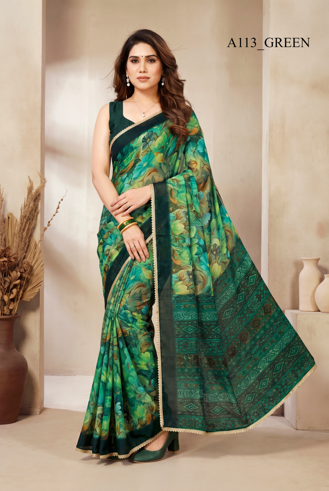 Multi Color Soft Georgette Saree With Beautiful Printed Work And Lace