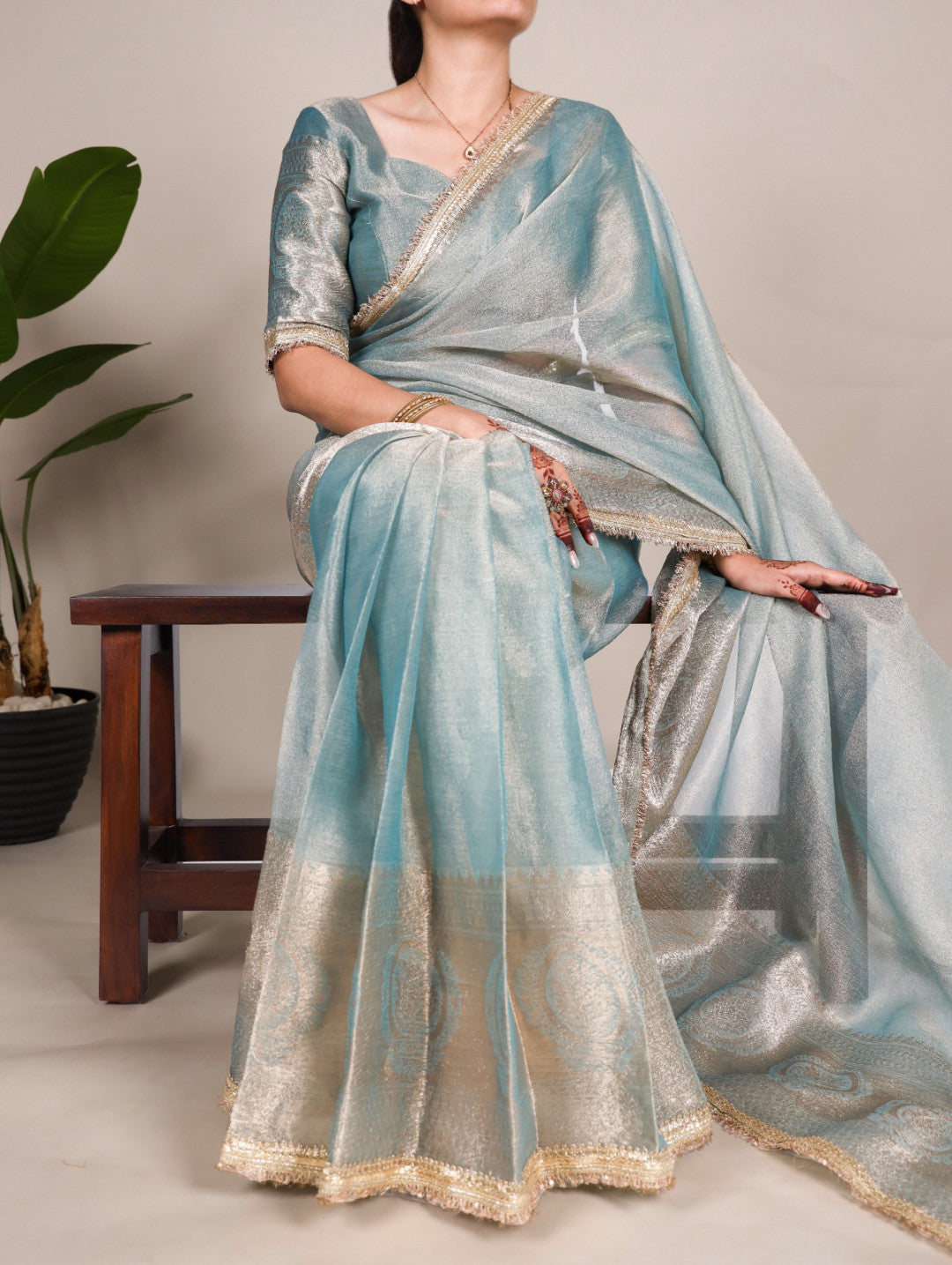 Tissue Shimmer Silk Fancy Saree With Zari Weaving And Sequence Work Border