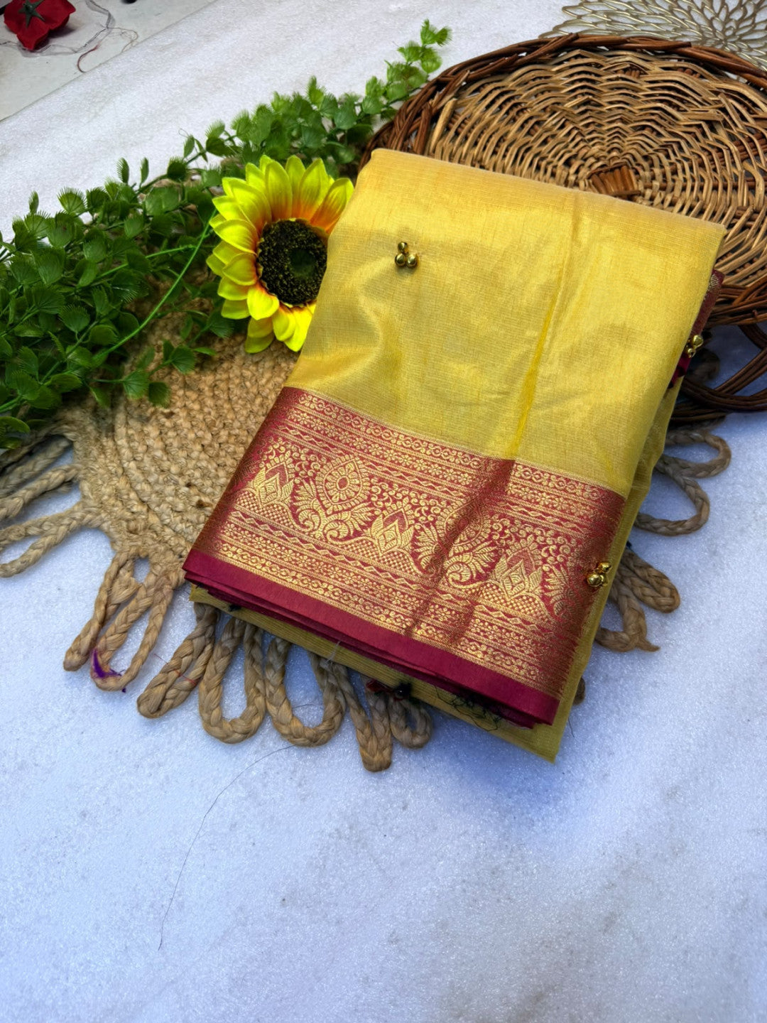 Banarasi Tissue Silk Saree with beautiful Ghunghroo and Golden zari border work