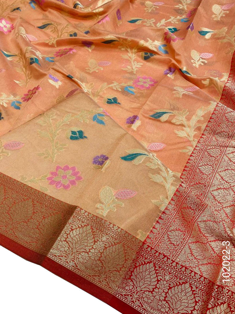 Cotton Resham And Zari Work Jaal Banarasi Saree