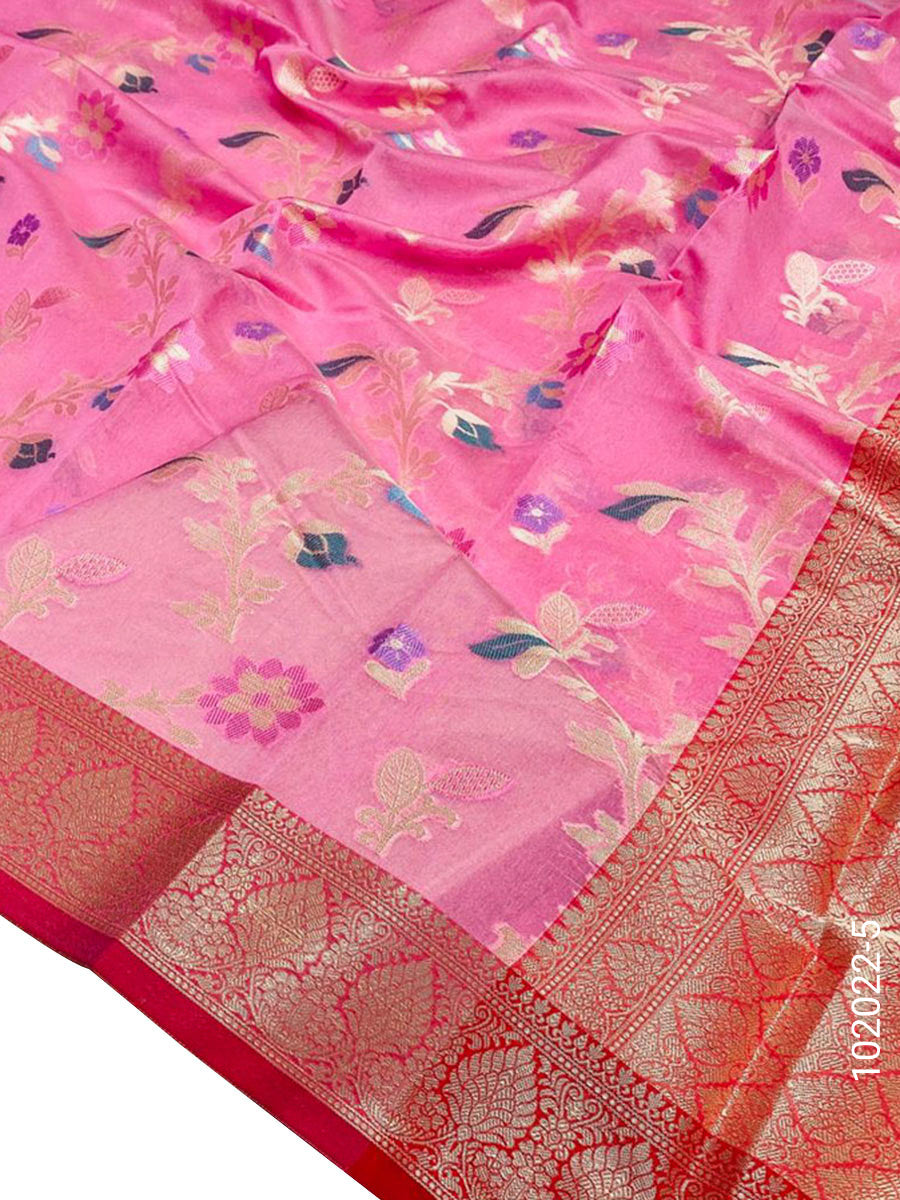 Cotton Resham And Zari Work Jaal Banarasi Saree