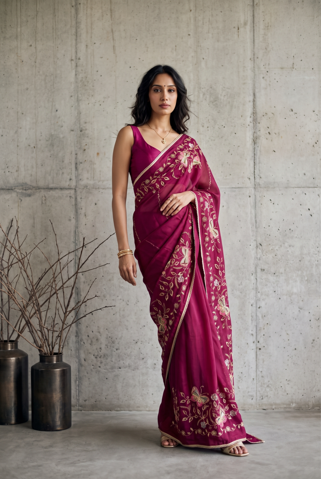 Georgette Saree With Beautiful Embroidery Work
