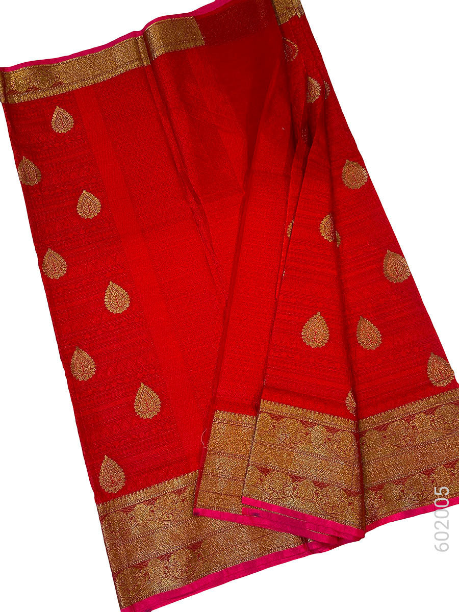 Red Zari Work Banarasi Saree In Cotton