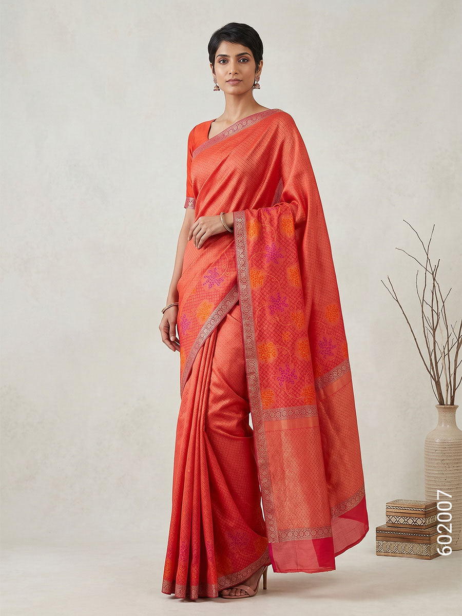 Red Cotton Zari Work Banarasi Saree
