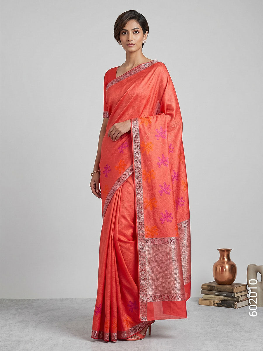Red Zari Work Banarasi Saree In Cotton