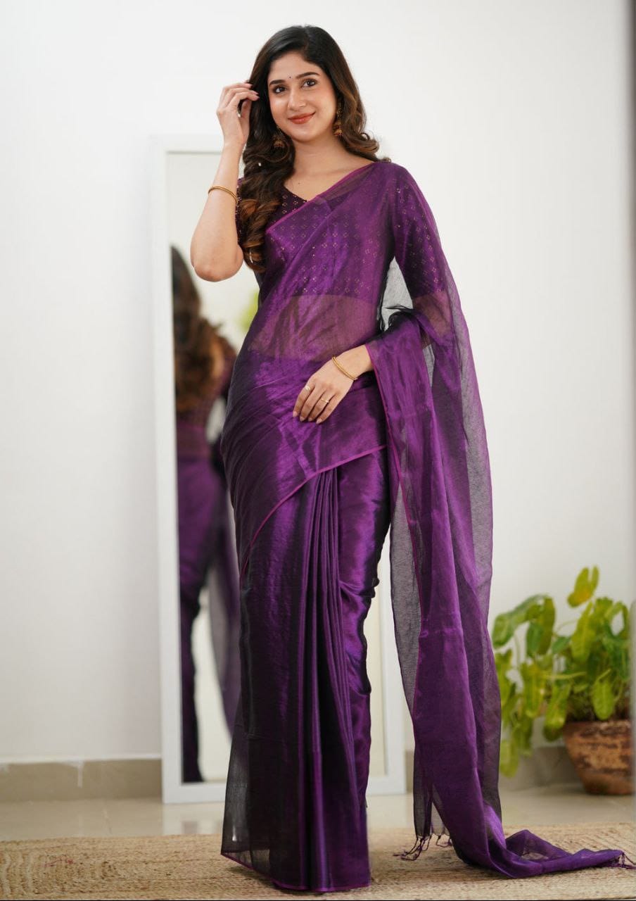 Tissue Silk Saree With Embellished Look