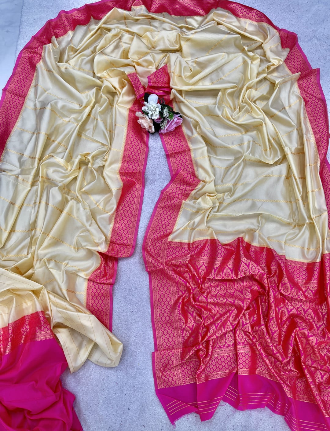 Beige Color Soft Banarasi Lichi Silk Saree With Jacquard Weaving Work