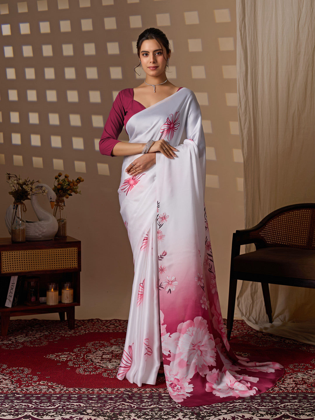Soft Satin Georgette Saree With Digital Printed Work