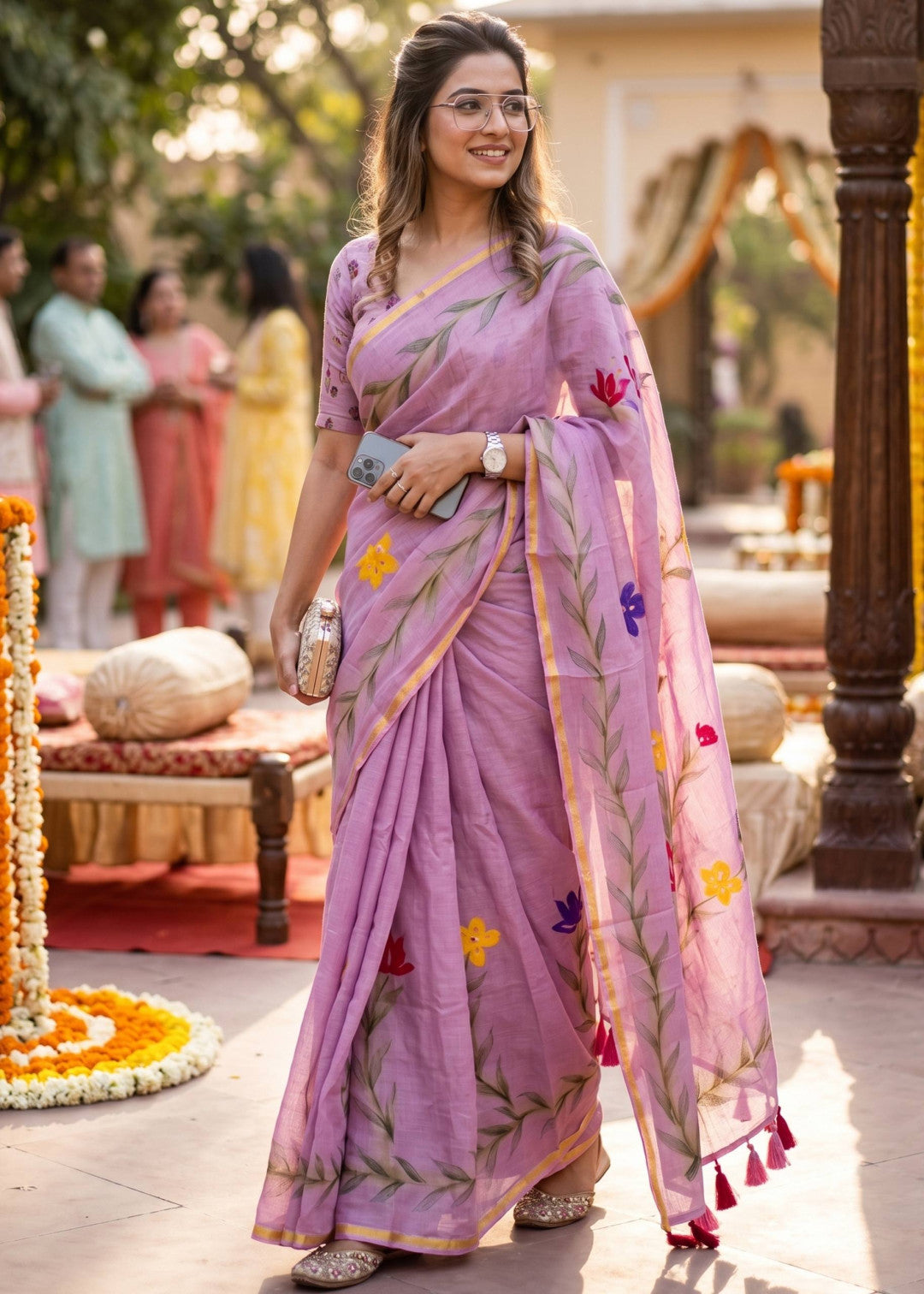 Soft Muslin Base Mul Cotton Saree With Hand Block Printed Work