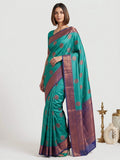 Teal Cotton Zari Work Banarasi Saree