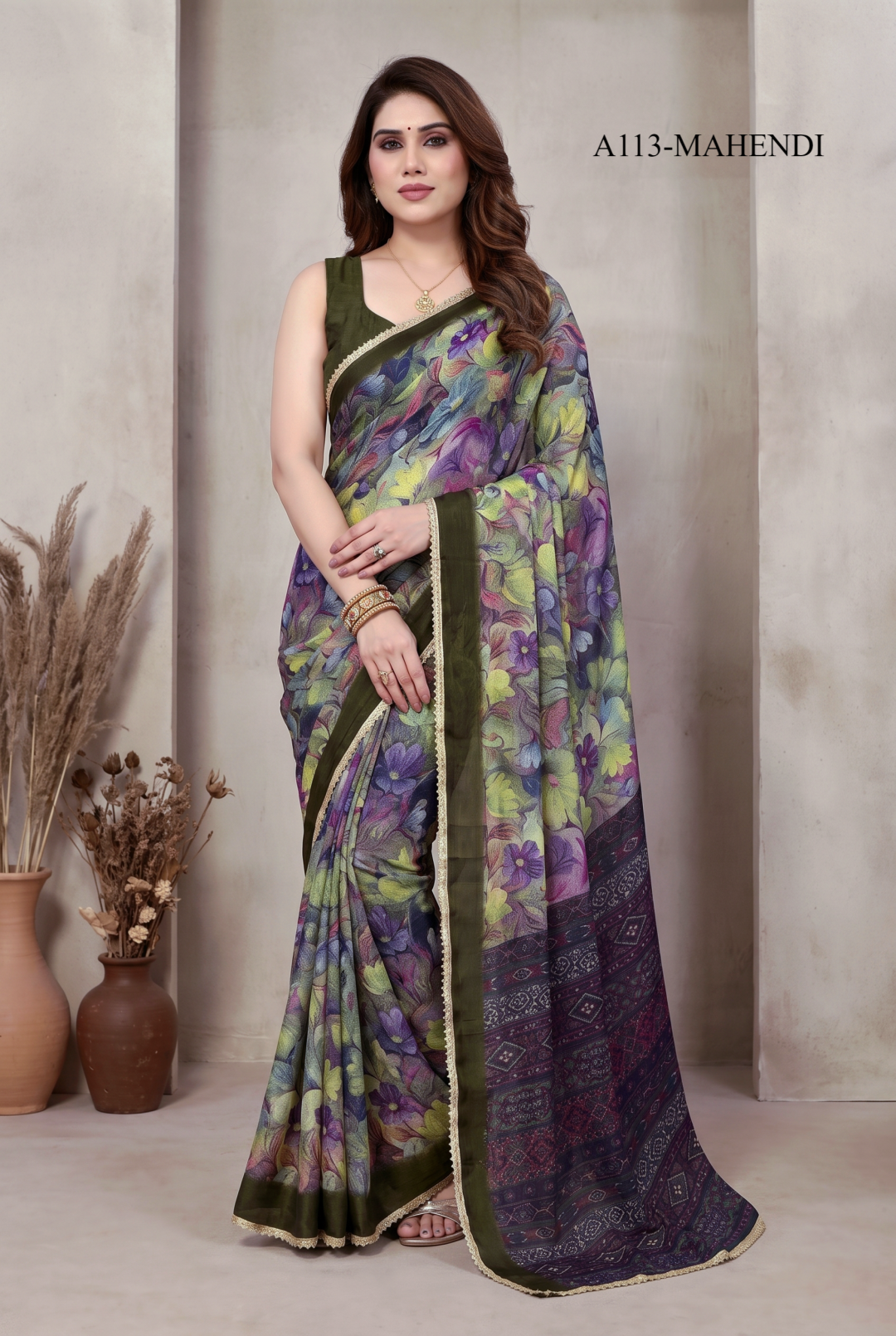 Multi Color Soft Georgette Saree With Beautiful Printed Work And Lace