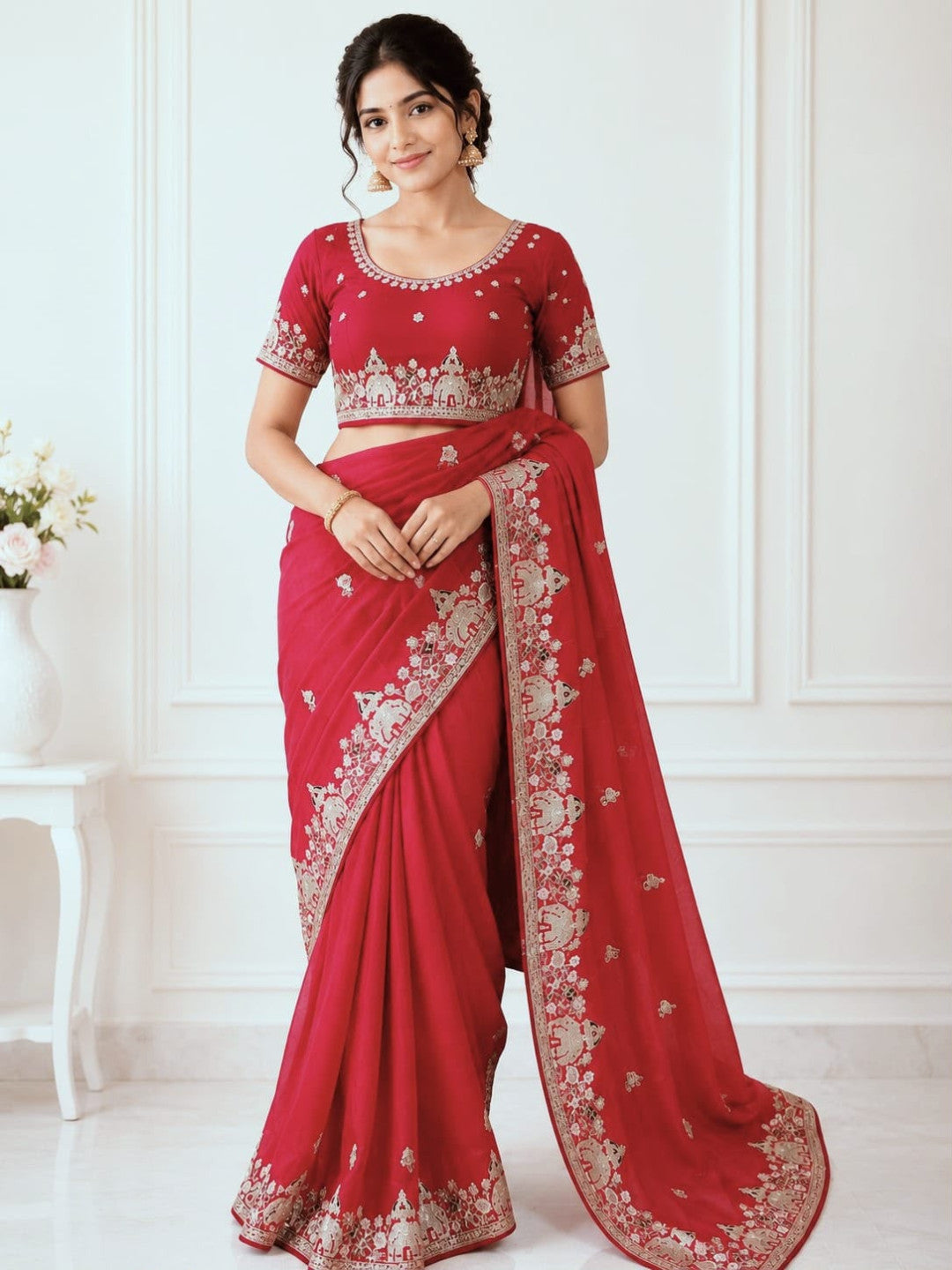 Star Georgette Saree With Sequence And Embroidery Work