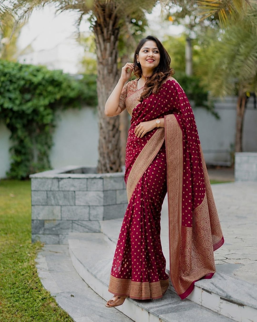Maroon Color Soft Banarasi Lichi Silk Saree With Jacquard Weaving Work