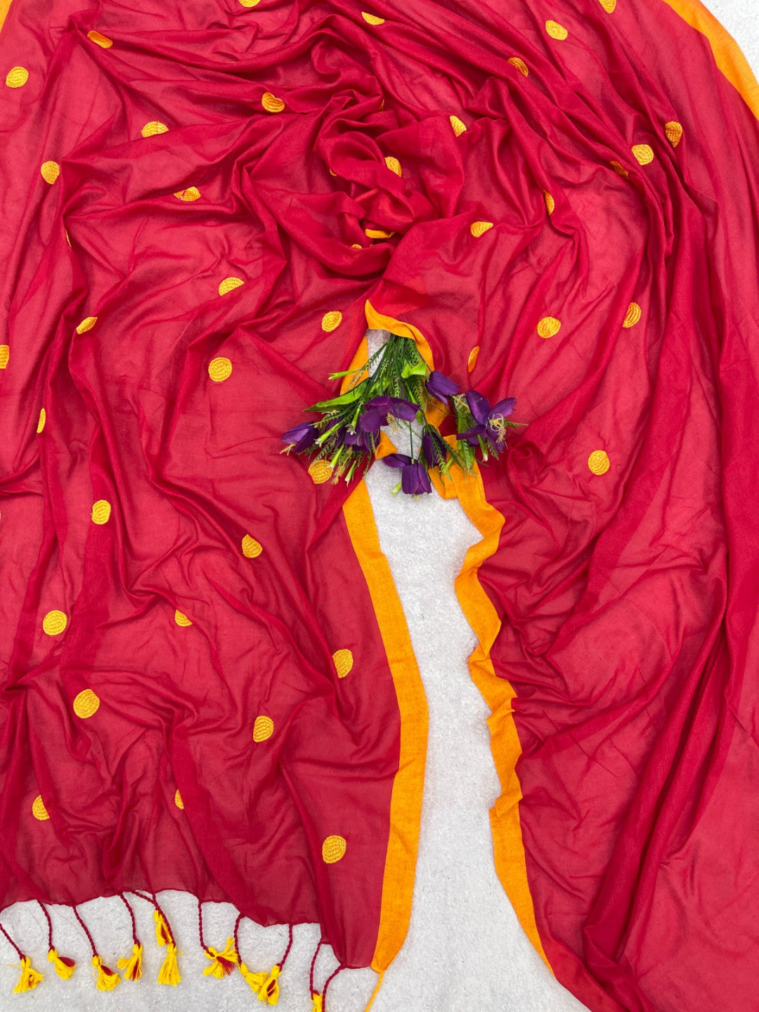 Soft Khadi Cotton Saree With Gola Embroidered And Tassels Work