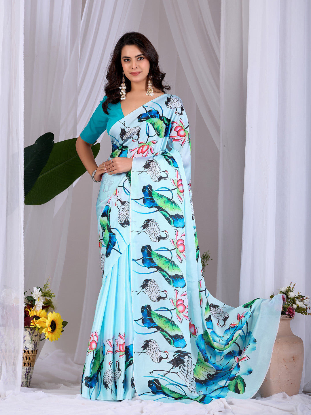 Soft Satin Georgette Saree With Digital Printed Work