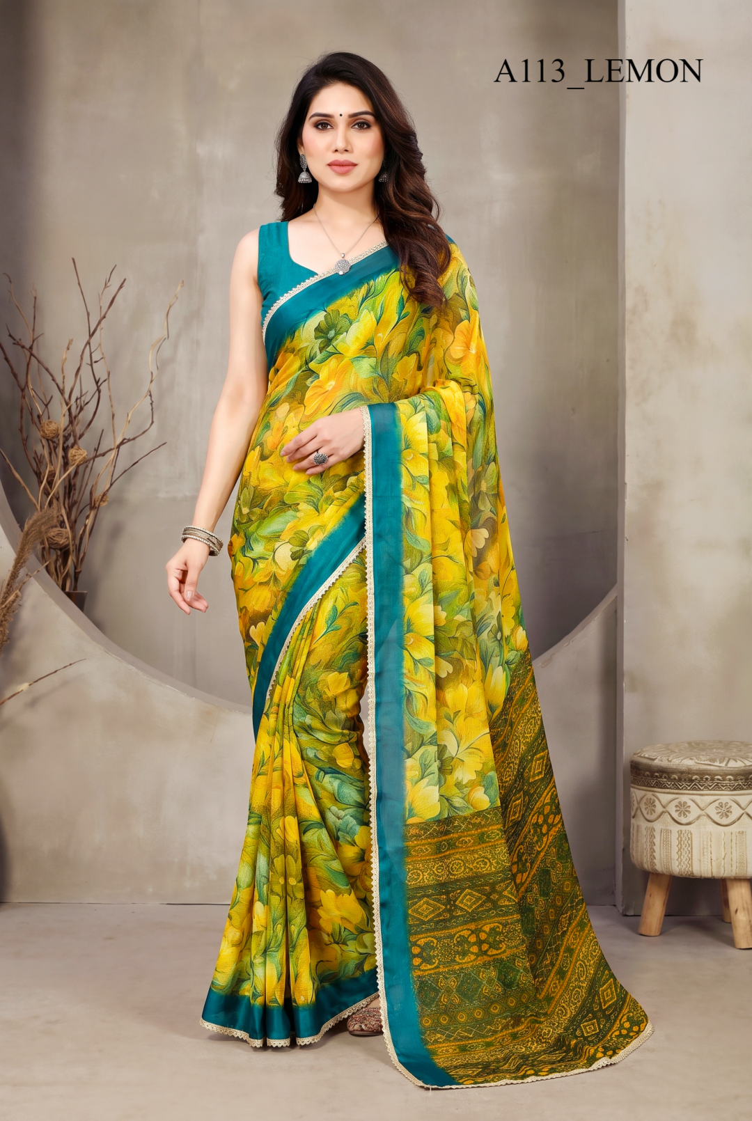 Multi Color Soft Georgette Saree With Beautiful Printed Work And Lace